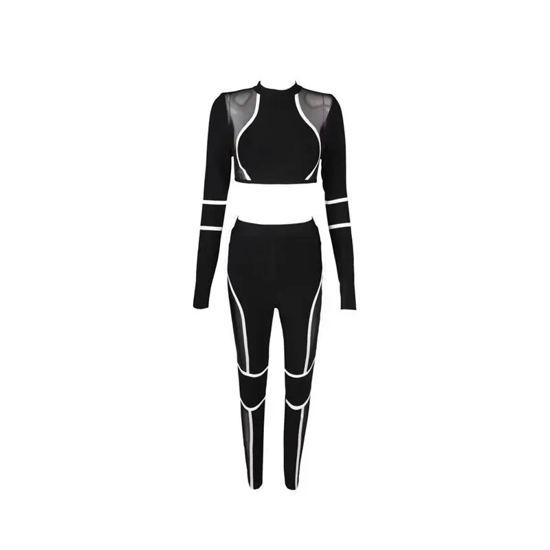 

New Fashion 2 Two Pieces Set Sexy Long Sleeve Women Jumpsuit 2019 Chic Black Bodycon Evening Party Jumpsuits Wholesale