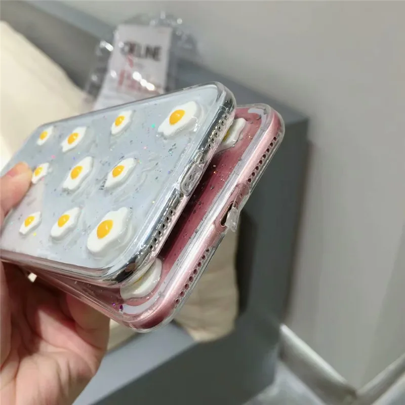 Деловой чехол для телефона DISCASE для iPhone X 8 7 6 6s плюс с простым веселым едой в виде яичного жареного риса из блесток TPU прозрачный мягкий корпус крышки на.
