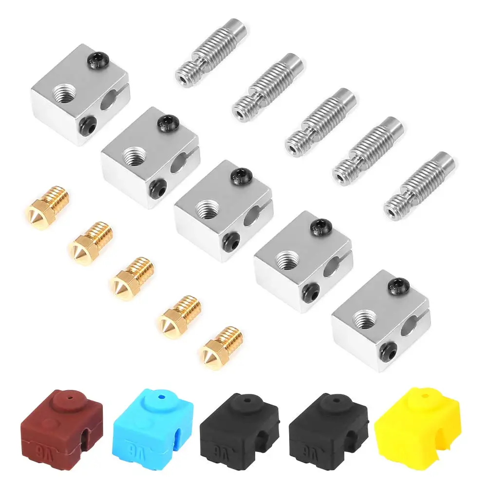 

for E3D V6 3D Printer Nozzle Aluminum Heater Block +1.75mm Extruder Throat Tube M6 Thread +0.4mm Brass Extruder Nozzle