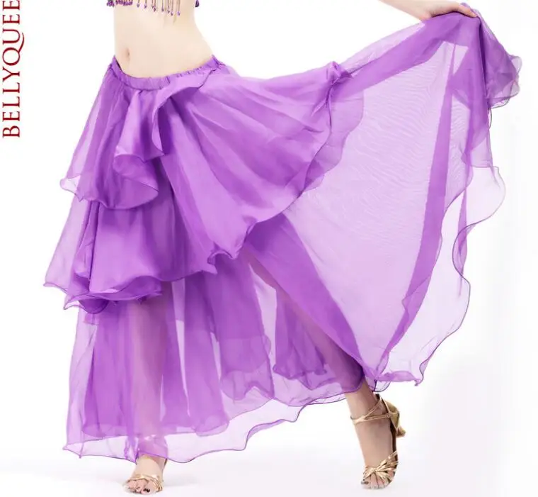 Женская трехслойная юбка для танца живота, шифоновая юбка с разрезом и изогнутыми краями, костюм для выступлений, 1 шт.