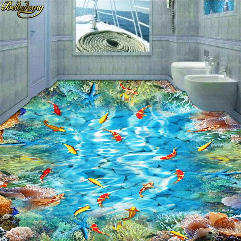 beibehang Custom Photo Wallpaper Floor painted Goldfish Coral Reef 3D Background papel de parede | Обустройство дома