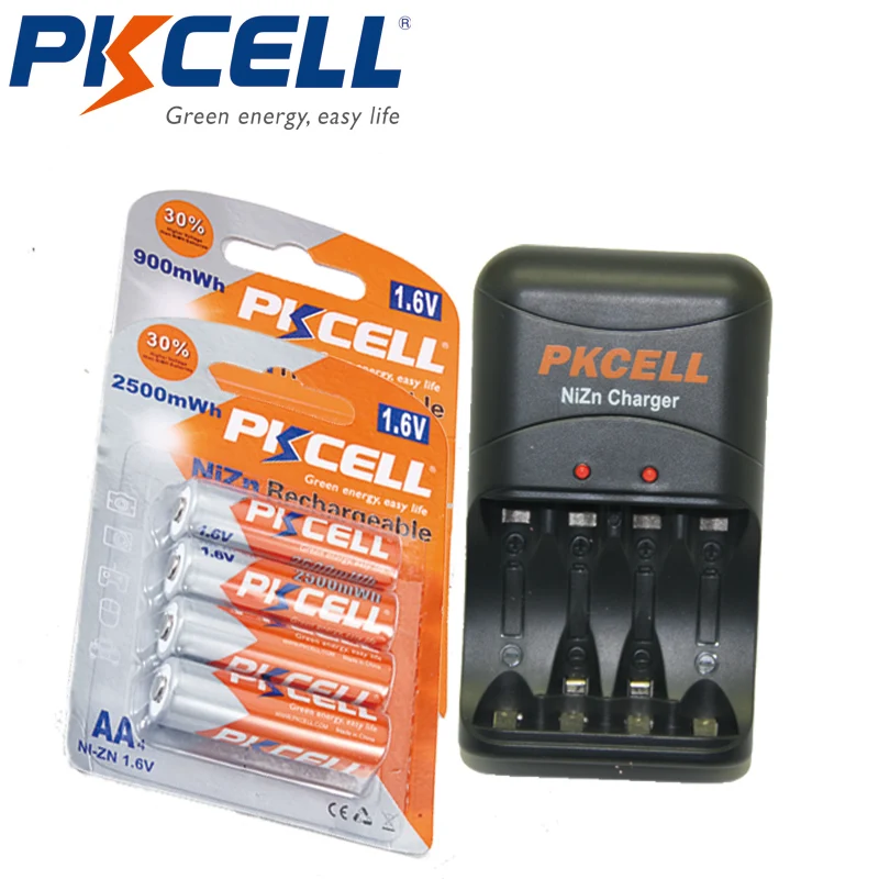 PKCELL 8186 NI ZN Батарея Зарядное устройство + 4 шт. 900mWh AA NIZN батарея Batteria и 2500mWh AAA 1 6 V