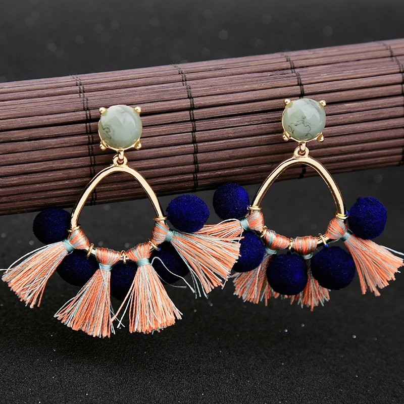 2017 модные тренды кисточки помпоны шарики серьги пирсинг в этническом стиле для