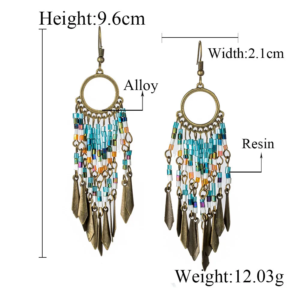 Старинные длинные бахромой серьги для женщин ювелирные изделия Boho красочные