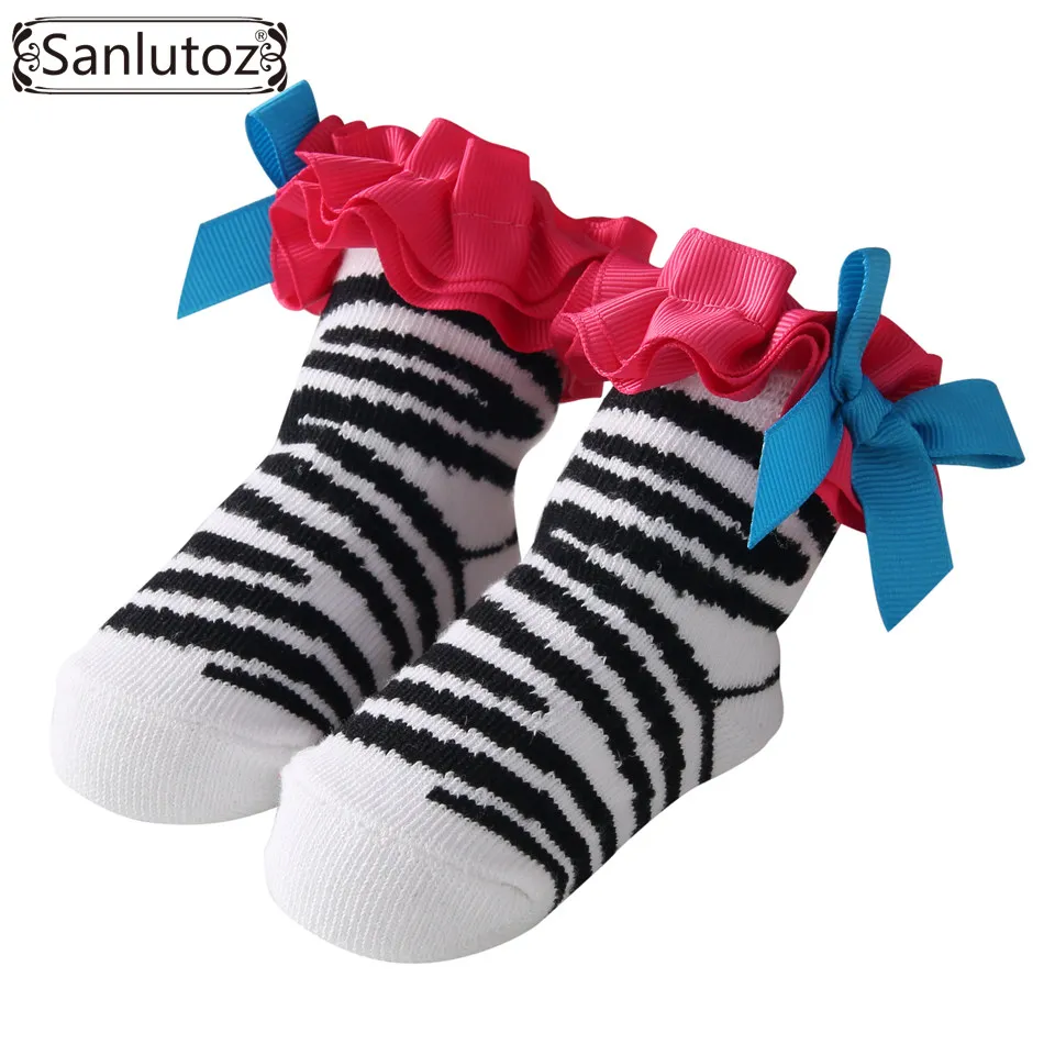 BSK041 Sanlutoz/носки для малышей Новогодний подарок для новорожденных, фатиновые кружевные носки с бантом и Санта-Клаусом, подарок на день рождения для маленьких мальчиков и девочек 0-12 месяцев - Цвет: BSK041