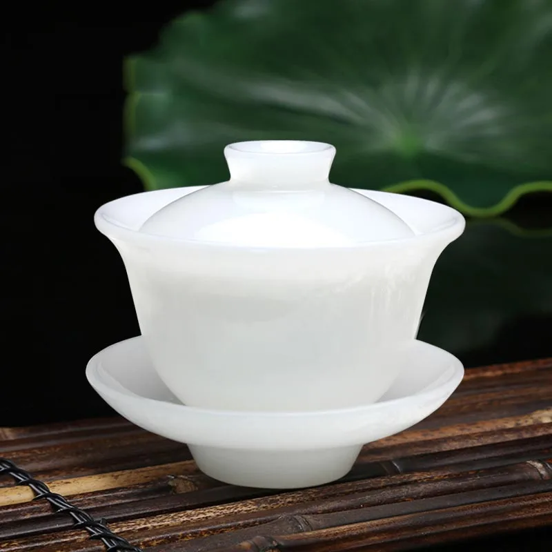 100/150/180 мл Нефритовая фарфоровая чайная чаша Gaiwan ручной работы с крышкой комплект