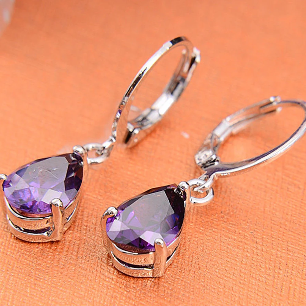Элегантные женские фиолетовые стразы капли воды висячие серьги подарок |