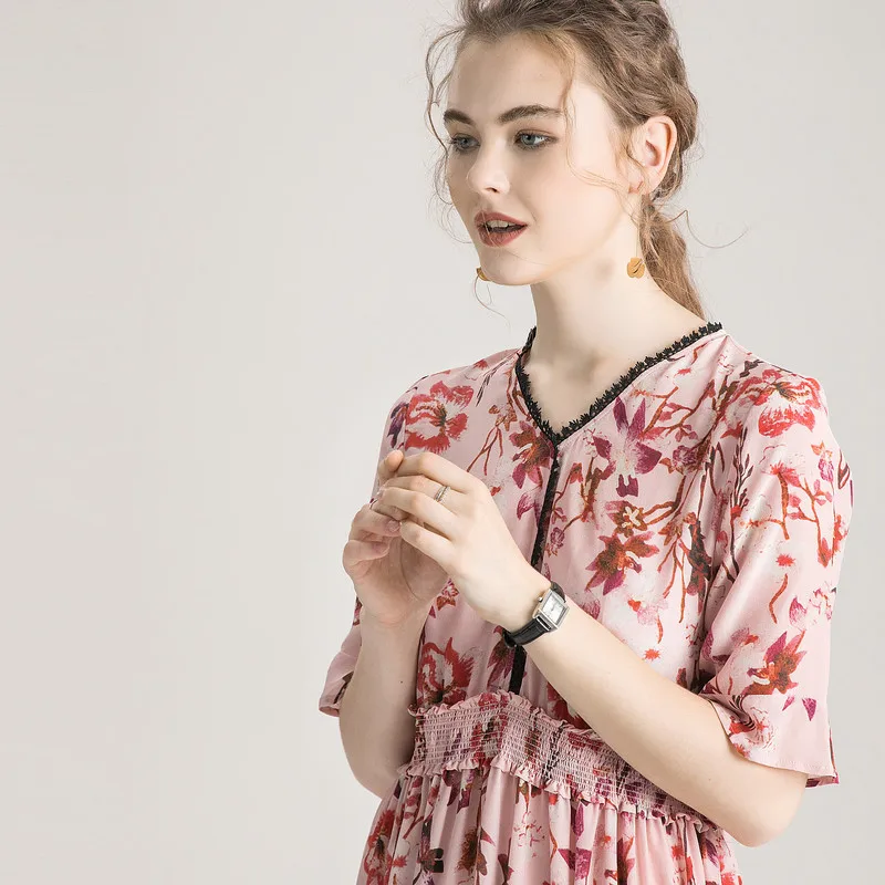 Женское летнее платье из шелка Mulberry с рукавами-бабочками Размеры M L XL | Женская