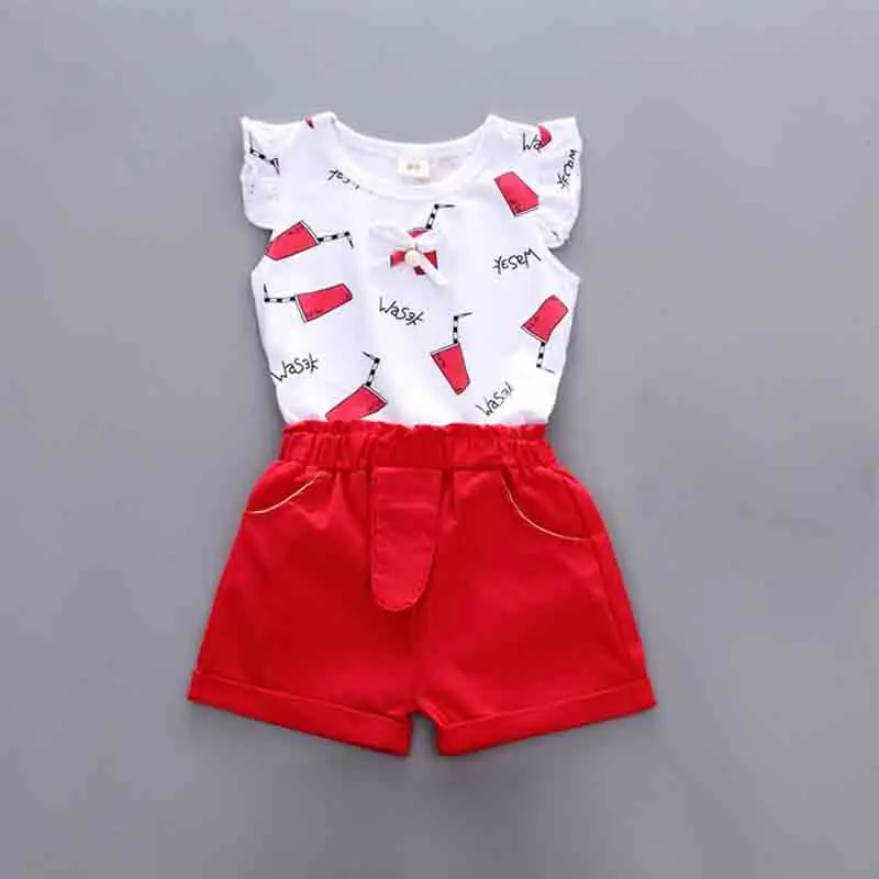 

Toddler Girls Summer Clothing Set Sleeveless Tops+Pink Shorts 2pcs Baby Girl Suits Children Clothes 1-5Y