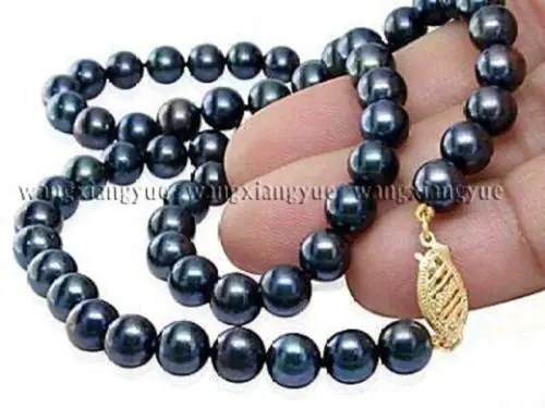 

Бесплатная доставка, Черное Ожерелье Akoya с искусственным жемчугом 8-9 мм, застежка для ювелирных изделий 17 ДЮЙМОВ AA +