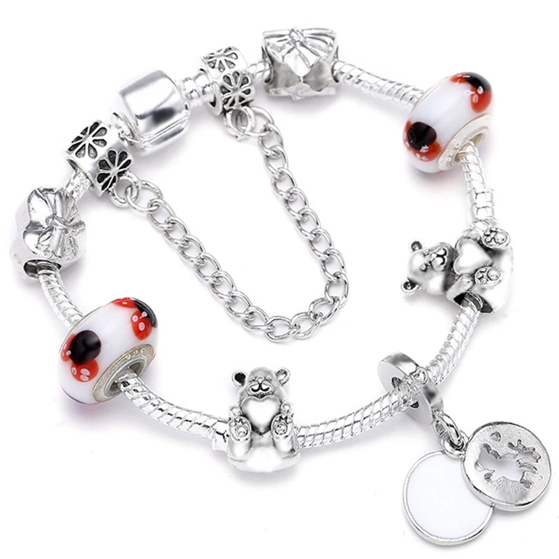KT001-Silver 925 модные серебряные браслеты с героями мультфильмов «Любовь Винни», «Медведь», бусинки тигра, «ИА», очаровательные браслеты для женщин, браслет и браслеты, подарки - Окраска металла: KT001-Silver
