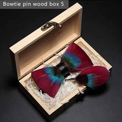 Bowtie pin woodbox JEMYGINS Новая Коричневая модная мужская брошь ручной работы из перьев и кожи с галстуком-бабочкой для свадебной вечеринки с подарочной коробкой - Цвет: Bowtie pin woodbox