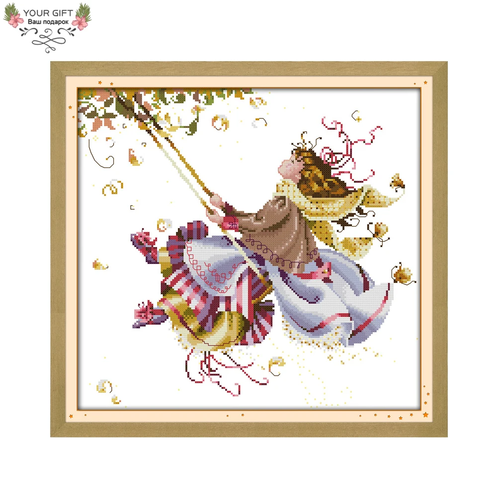 

Joy Sunday Happy Girl Home Decoration R754 14CT 11CT Counted and Stamped Swing Needlepoints Embroidery Cross Stitch kit