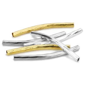 100 шт.лот 2x20 мм ЗолотойСеребряныйродиевый цвет полые изогнутые Обжимные бусины для браслета ожерелья ювелирных изделий F1728