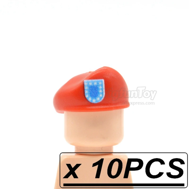 10pcs red berets 10 шт./лот WW2 британские шлемы с принтом MK2 военный армейский берет Кепка MOC блоки Строительные кирпичи игрушки для детей - Цвет: 10pcs red berets