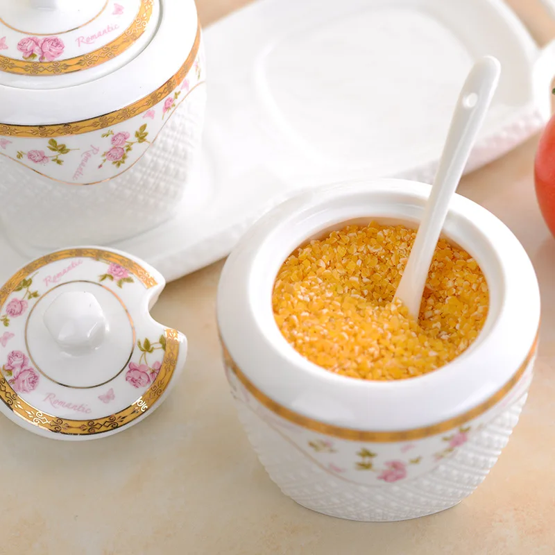 3 шт. набор кастрюль для приправ Белая Керамическая сахарница со стеклянной