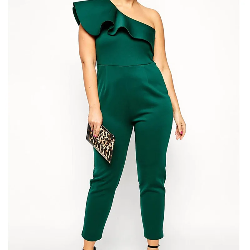 2015 лето новинка женщины Bodycon комбинезон Flouncing одно плечо Большой размер подводное