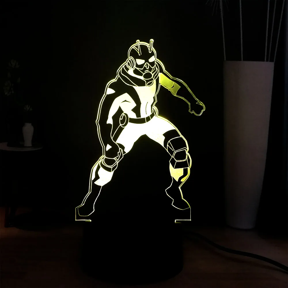 Новый 3D кино RGB LED детский ночной Светильник Муравей Человек USB пульт