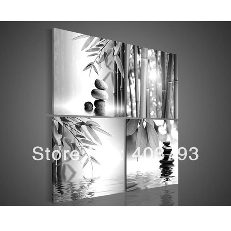 

4 Piece Wall Art Botanical Black White And Red Decor Feng Shui White Black Oil Painting On Canvas Handmade free shipping