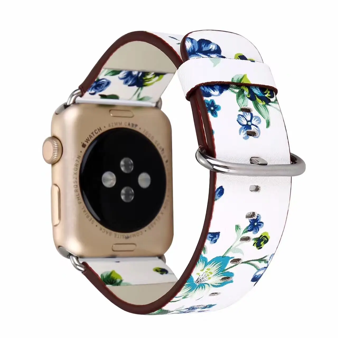 Кожаный ремешок для часов с цветочным принтом Apple Watch 44/42/40/38 мм браслет дизайном