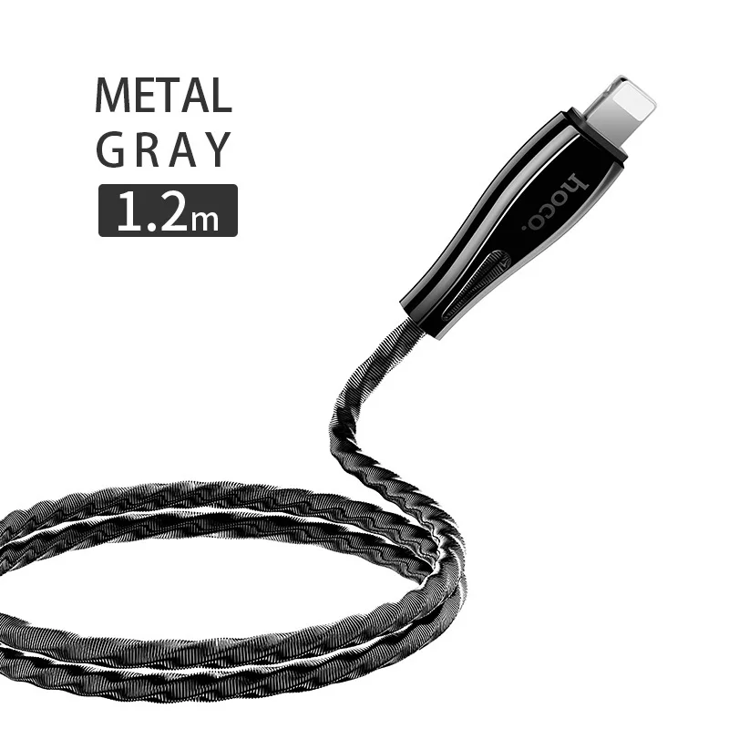 Metal gray hoco кабель usb на Lightning быстрая зарядка и передача данных лайтнинг провод для айфона с оплеткой из нержавеющей стали пружинная оплетка зарядное устройство для айфон айпад для iPhone 6 6S 7 8 Plus X Xs Max Xr iPad - Цвет: Metal gray