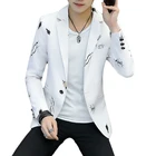 Стильный пиджак с принтом, мужской облегающий Блейзер, модель 2021, для свадьбы, для ночного клуба, сценическая куртка с одной кнопкой для мужчин, XXXL