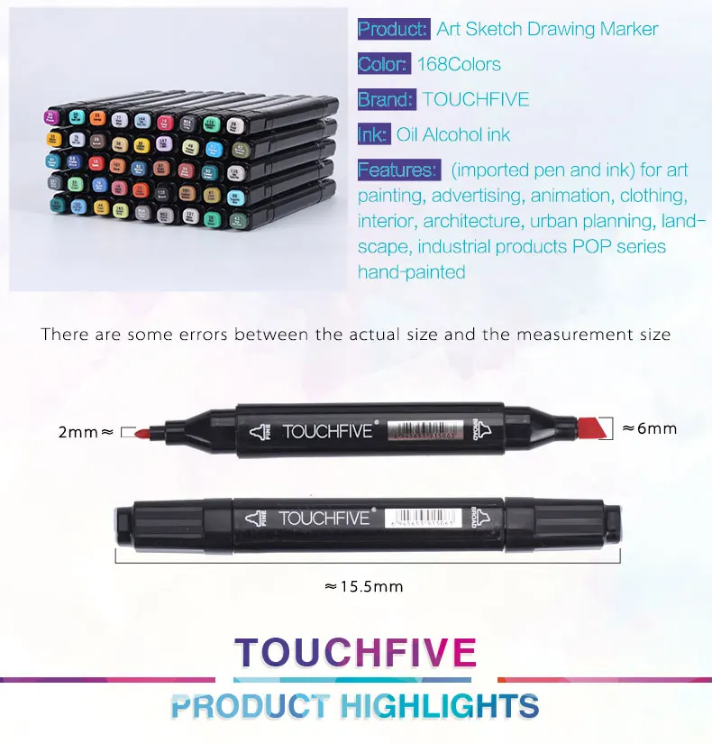 TouchFive 40/60/80 Цвет художественный маркер для белой доски двойной наконечник на спиртовой основе эскиз маркеры для анимации для художника рисунок Модный дизайн маркер