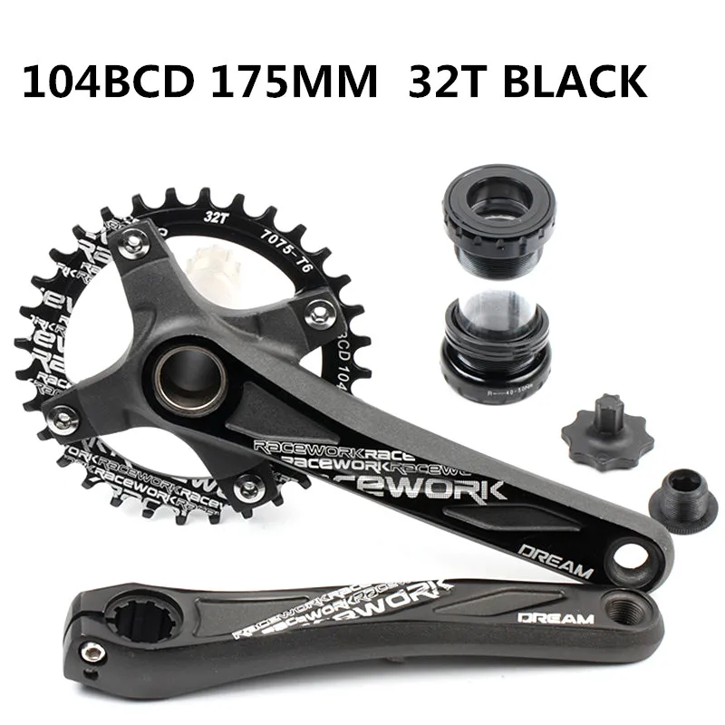 175 32T black Велосипедный Кривошип 104BCD MTB велосипедный шатун из алюминиевого сплава с нижней велосипедной шатуной 175 мм 32T 34T 36T 38T пластина - Цвет: 175 32T black