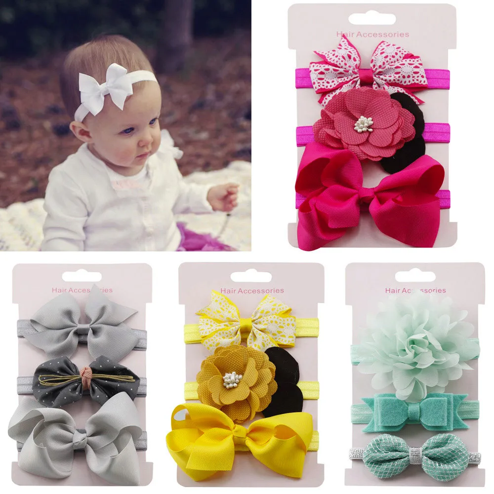 Yundfly 3pcs/lot Kids Elastic Floral Headband Baby Bowknot Hair Bands Headwear Set Girls Hair Accessories Cute Gift