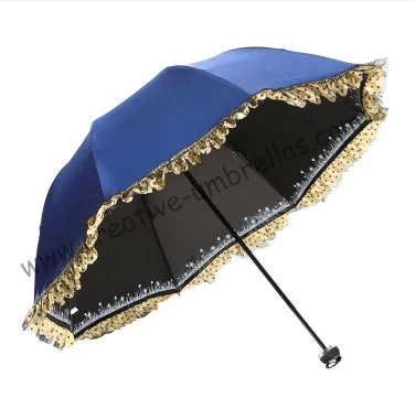 6pcs/lot colour option Ladies' violet blue UPF&gt50+ folding mini umbrella 5 times black coating Anti-UV pocket lace parasol | Дом и сад