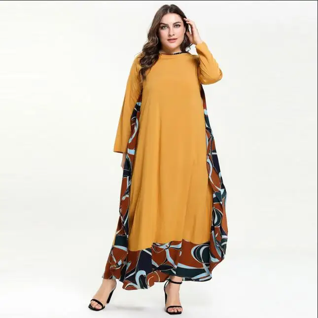 Цвет: желтый Осень abaya мусульманское хлопковое свободное Макси платье арабский Абая s пакистанский Дубай исламский принт оборками патч платья Vestidos большой размер - Цвет: Цвет: желтый