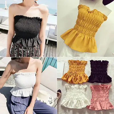 

Fashion Women Summer Bodycon Off Shoulder Shirt Ladies Wrinkle Crop Tops Chiffon Slim Blouse