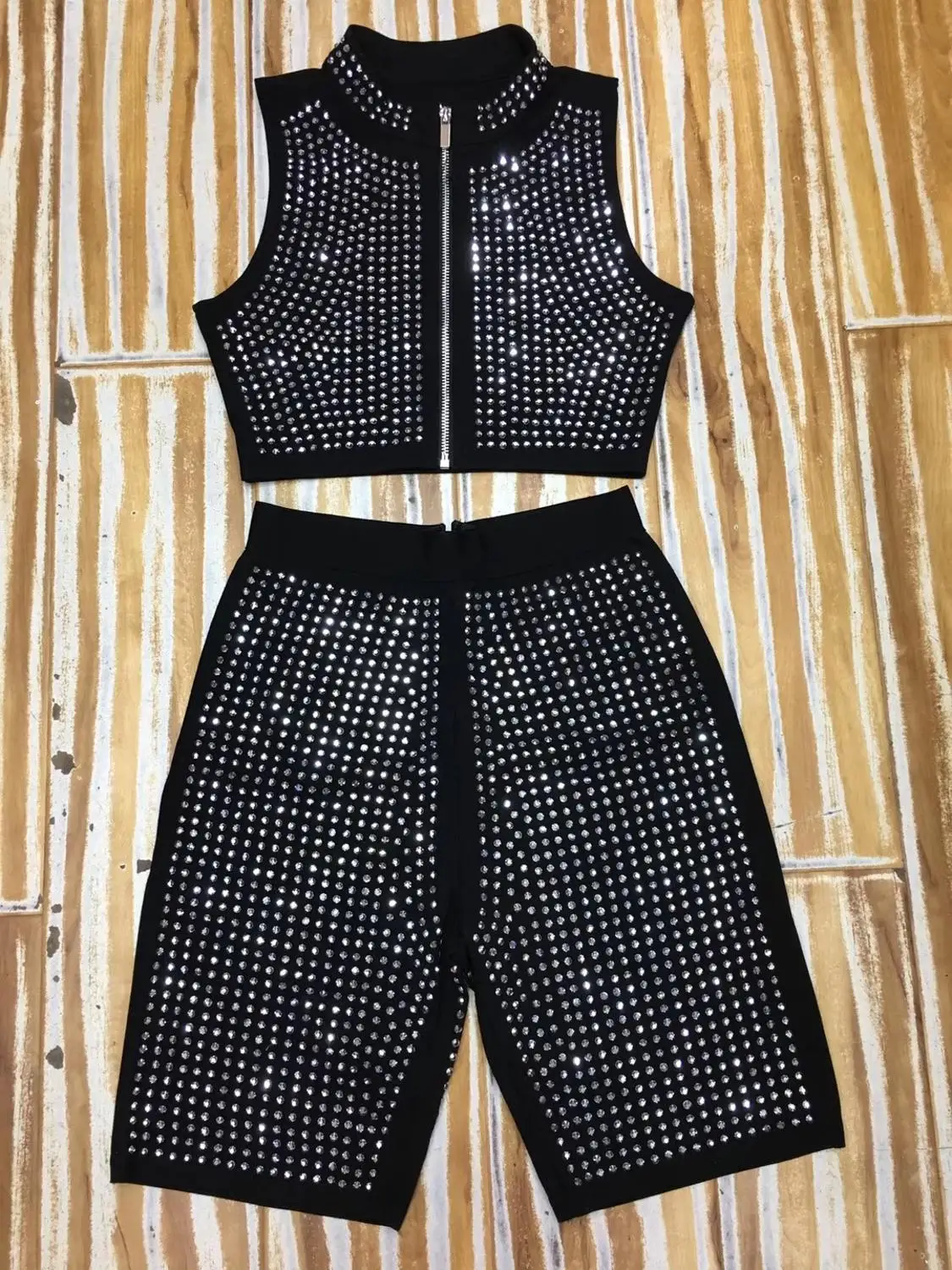 

New Fashion Sexy Women Sets Tank Top Hollow Up High Street Bandage Evening Party Sets Top Quality