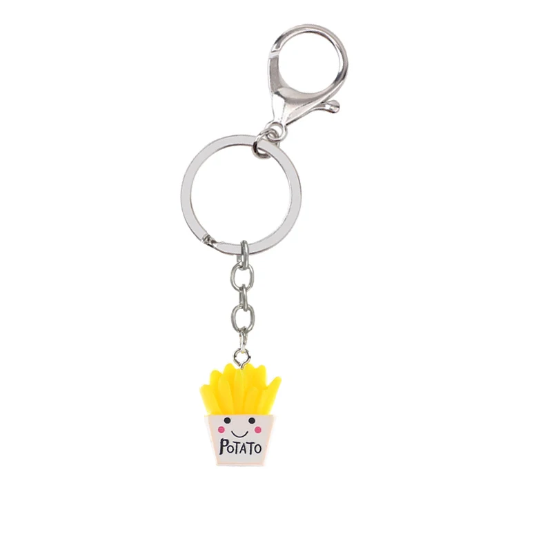 Cute Imitation food Keychain Hamburger fries coffee milk popcorn cookies Key Chain Alloy resin Keyring Accessories Jewelry | Украшения и