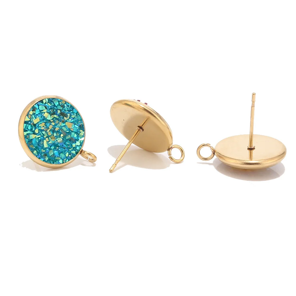 Earring Post 11 10 шт. 12 мм круглая Смола Druzy из нержавеющей стали каменная стойка застежки для сережек с петлей золотые шпильки принадлежности для сережек - Цвет: Earring Post 11