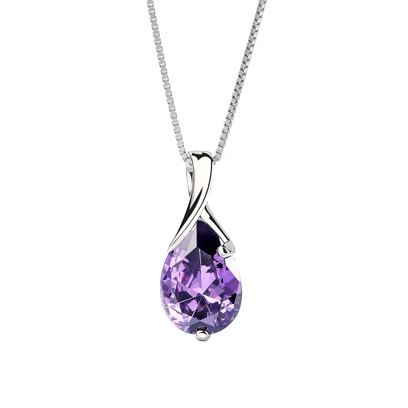 Water drop necklaces pendants 925 sterling silver with Cubic Zironia stone Purple pendant jewelry making for women | Украшения и