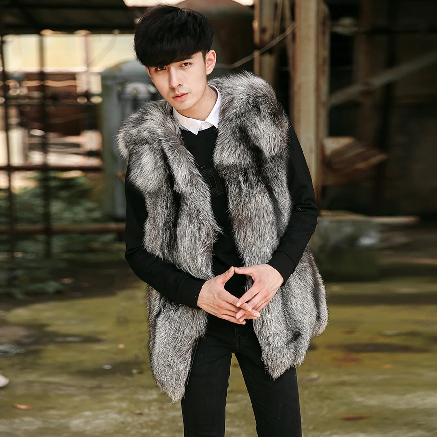 2018 новый дизайн модные зимние мужские натуральным лисьим Меховой жилет без