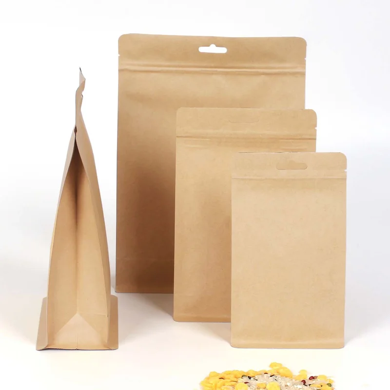 Ferimo 100pcs Eight side sealed aluminized kraft paper bag, self standing self sealing bag, dry food packing storage bags