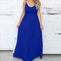 summer new womens hanging bandwidth loose dress sexy backless elastic waist solid color dress casual large size dress