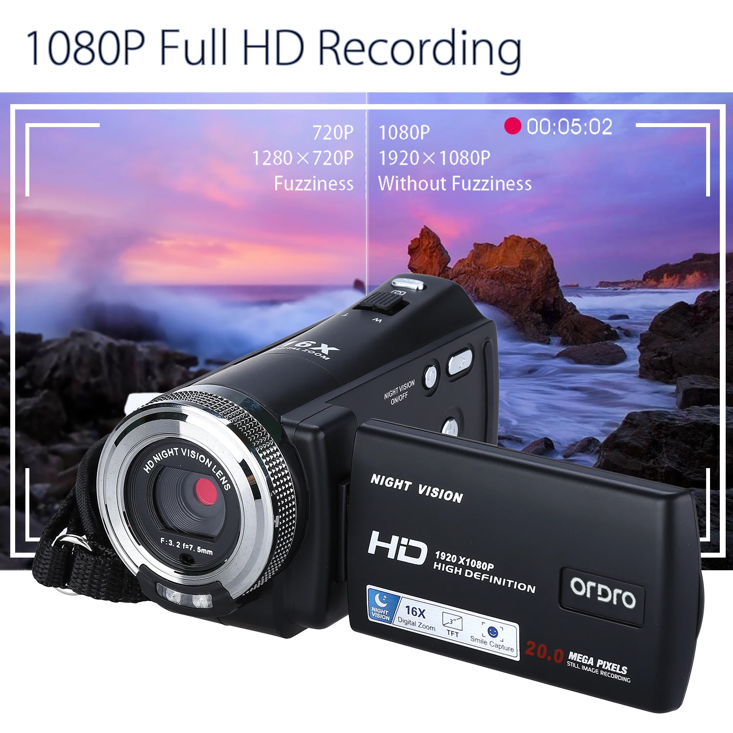 ORDRO видеокамера full hd 1080P видеокамера 4 k 16x зум camescope filmadoras DVR IR ночное видение camaras fotograficas digitales