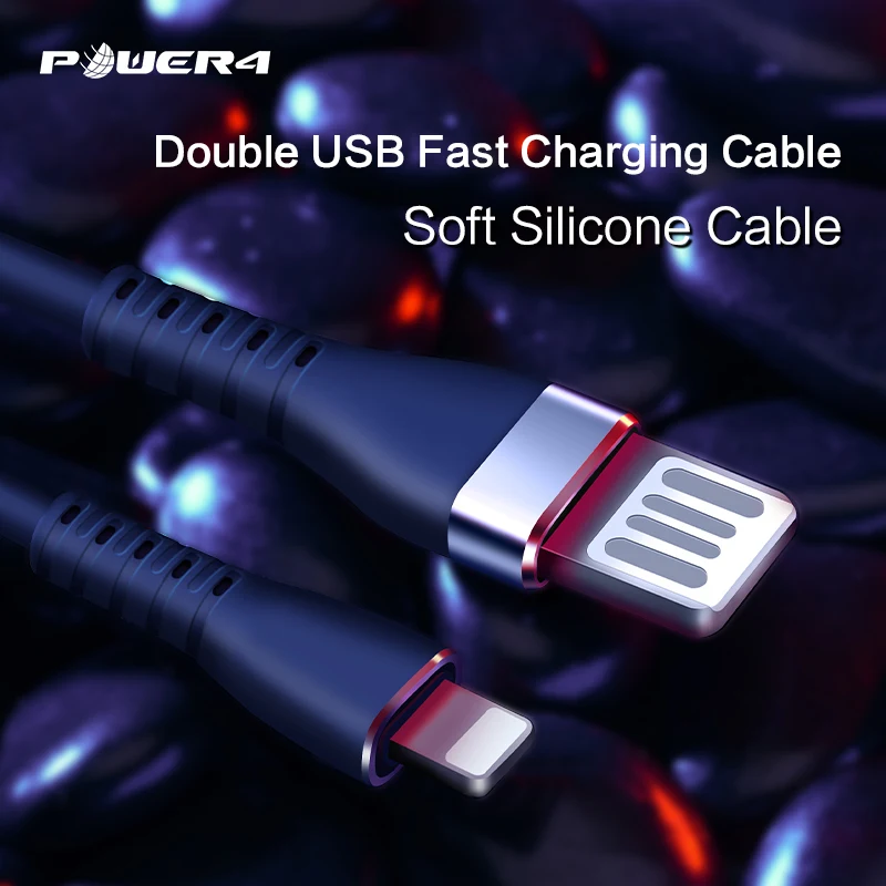 Power4 двухсторонний USB кабель для телефона Lightning/iPhone зарядки в пищевом силиконе Apple