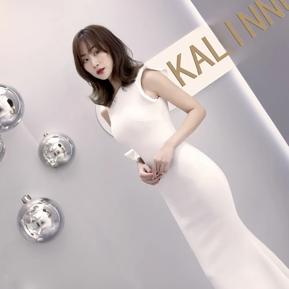 

Sladuo Women White Formal Elegant Party Dress Vestidos Verano 2019 Sexy Sleeveless Long Mermaid Floor Length Slim Dresses