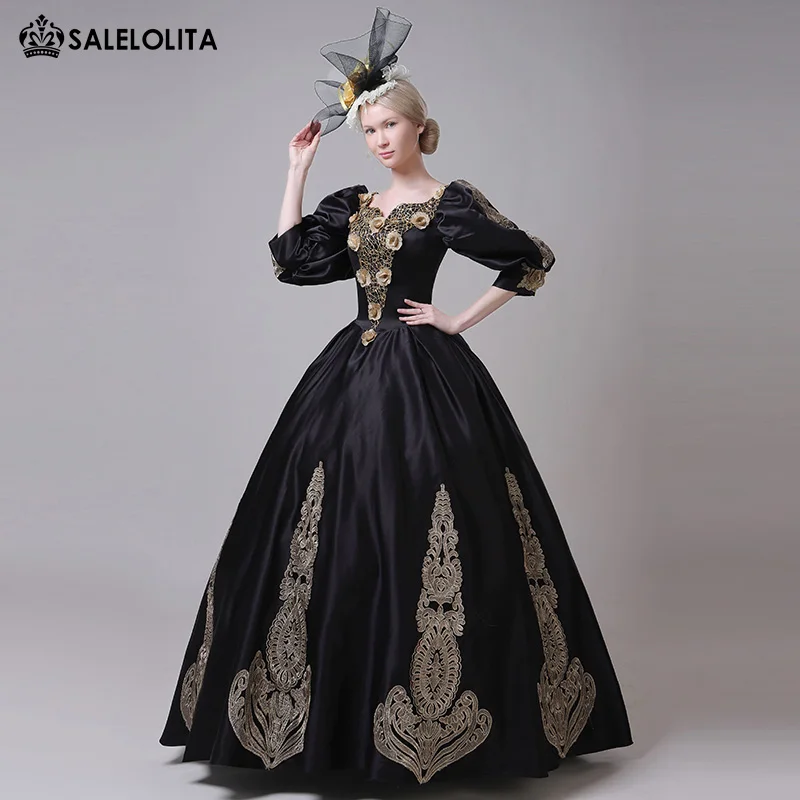 Женский бальный костюм с вышивкой 18-го века фиолетовое/черное платье в