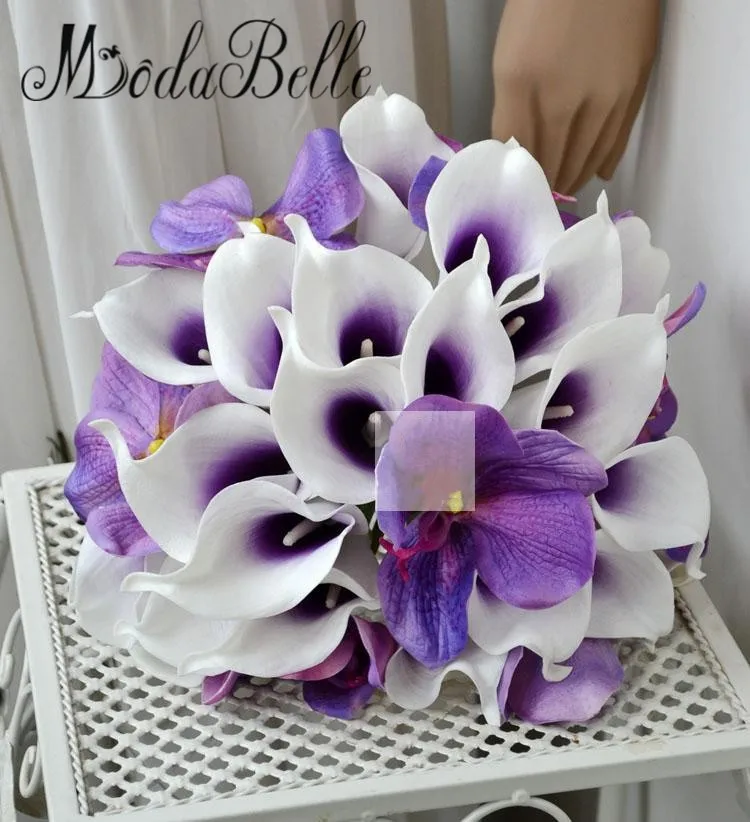 Modabelle 2017 элегантный фиолетовый каллы свадебные букеты искусственные свадебный