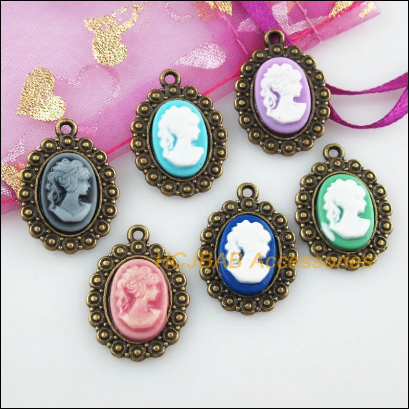 6 новых овальных красоты смешанные смолы шармы под старину бронзового цвета