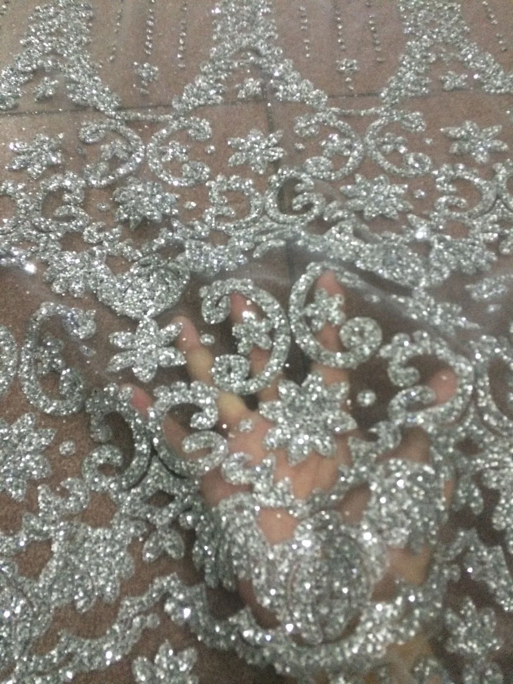 Блестящее женское серебряное Африканское кружево из гипюра с приклеенными