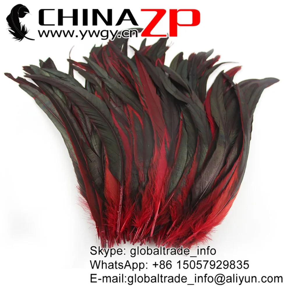 

CHINAZP Factory 200pcs/lot Size 30~35cm(12-14inch) Exporting Good Quality Part Dyed Red Natural Rooster Tail Feathers