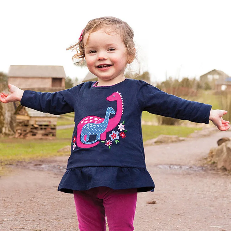 Jumpingbaby 2019 Детская футболка одежда для девочек Dinossauro футболки маленьких Осенние