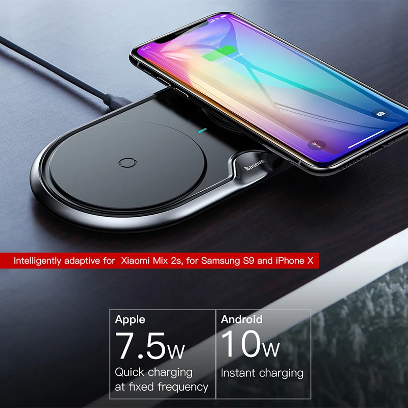 Baseus 10 Вт двойное сиденье Qi Беспроводной Зарядное устройство для iPhone X 8 samsung S9 S8
