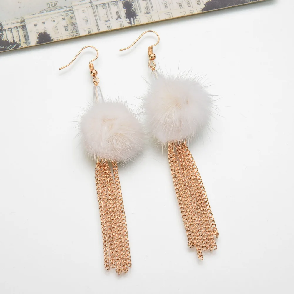 SexeMara Fashion Earrings Metal Mink Fur Ball Gold Earring Flower for Women Tassel Drop | Украшения и аксессуары
